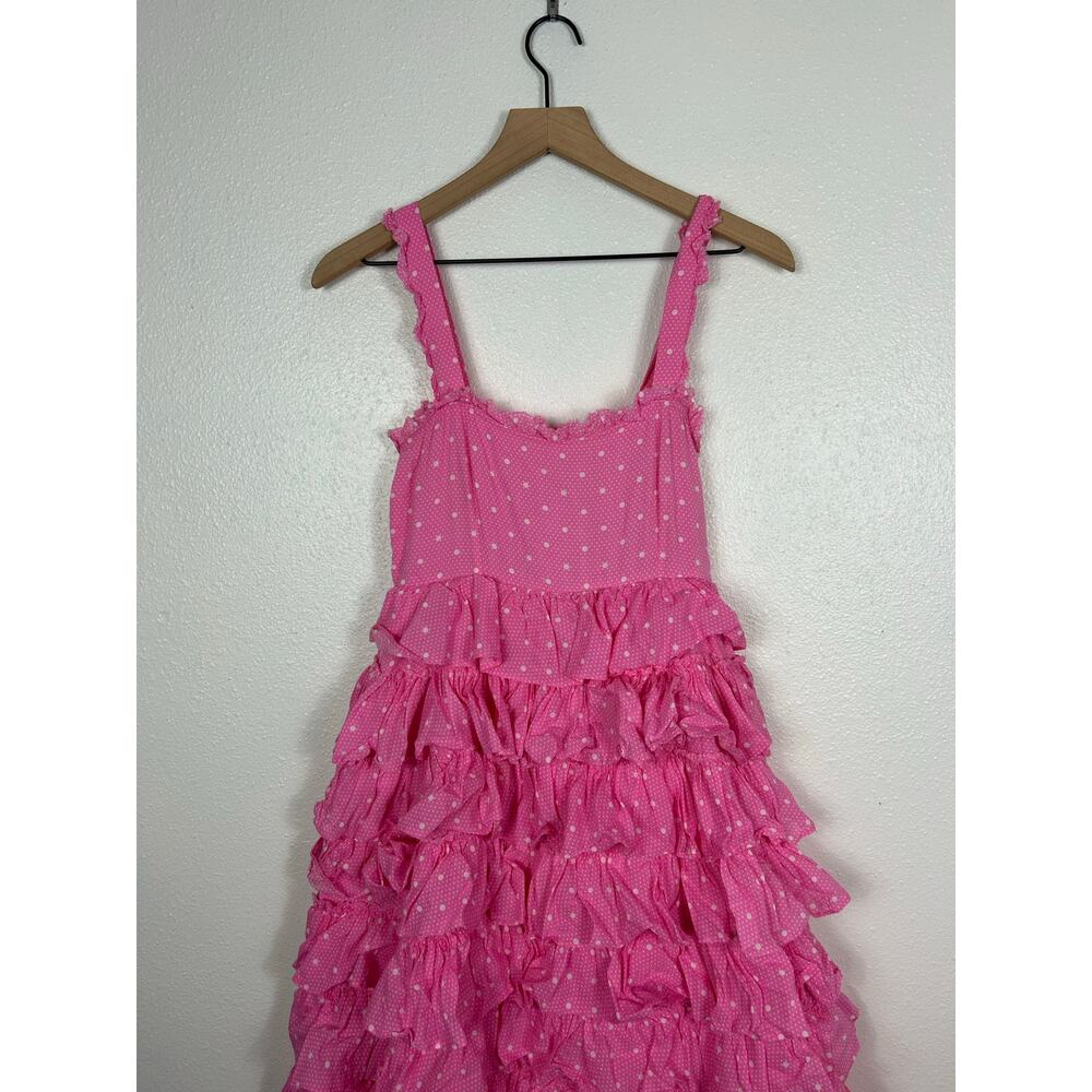 Loveshackfancy Idra Tiered Ruffle Maxi Dress Polka dot Hot Pink Cherry Sz 4 - Picture 8 of 11